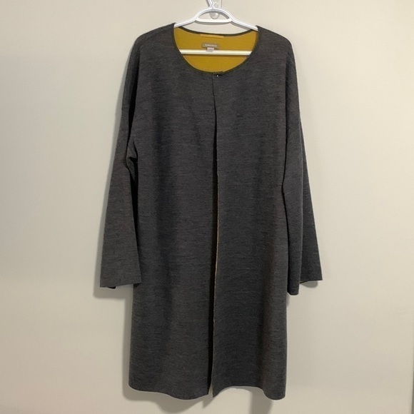 nordstrom Long Open Front Wool Cardigan Grey/Mustard OSFM - Picture 1 of 6